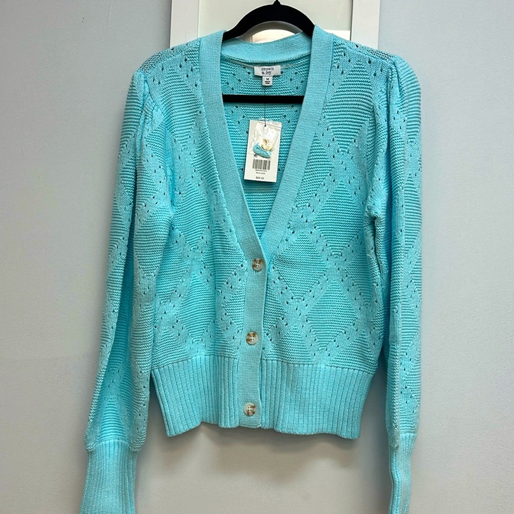 Crown and Ivy Aqua Scoop button down sweater